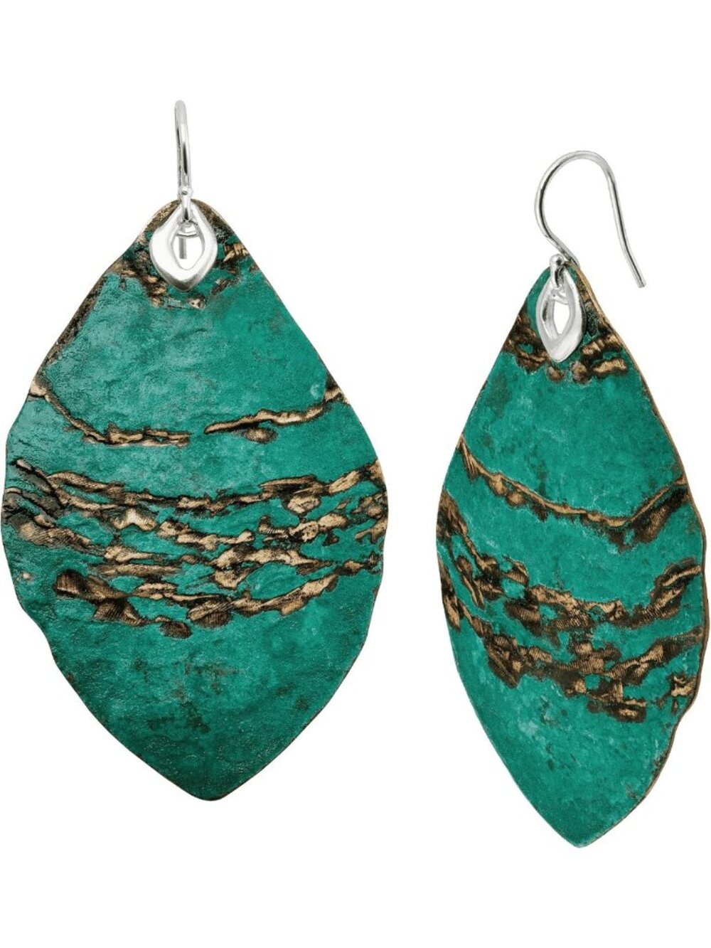 Green Statement Drop Earrings for Women | Long Dangle Sterling Silver & Brass